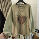 裏起毛トレーナー レディース トップス 厚手 丸首 大きいサイズ 秋冬 秋服 冬服 長袖 英文字 ハート柄 ゆったり 体型カバー カジュアル 大人 可愛い LUFA295(2色M-4XL)