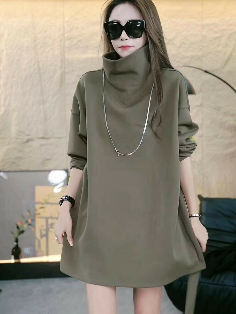 裏起毛トレーナー レディース チュニック トップス 厚手 タイトネック 大きいサイズ 秋冬 秋服 冬服 長袖 無地 シンプル ゆったり 体型カバー カジュアル 大人 可愛い LUFA312(2色L-4XL)