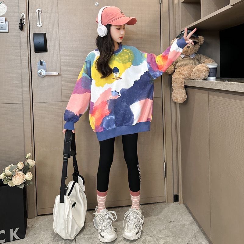 トレーナー キッズ トップス パーカー 子供服 総柄 カラフル 薄手 女の子 春秋 秋...