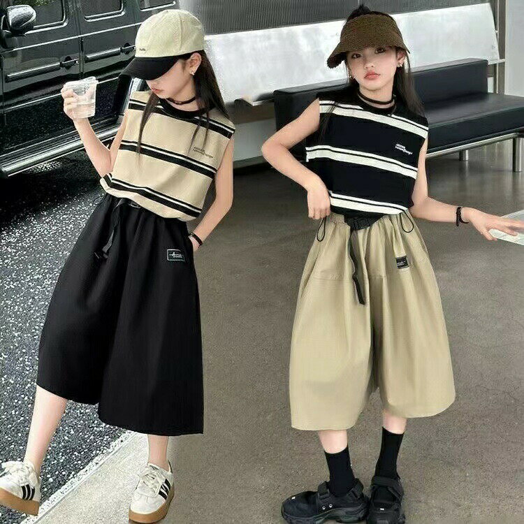 キッズ 子供服 セットアップ 上下セット パンツ 2点セット 夏 子供服 女の子 ノースリーブ オシャレ服 ..