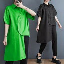 シャツワンピース レディース 大きいサイズ トップス シャツ 無地 ゆったり アシンメトリー シンプル 大人 カジュアル かわいい きれいめ LWFA066(2色L-4XL)