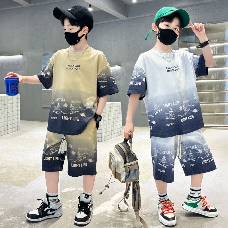 キッズ 子供服 セットアップ 上下セット トップス+ショートパンツ 2点セット 春夏 ゆったり ジュニア 半袖 英文字 薄手 KSFB078