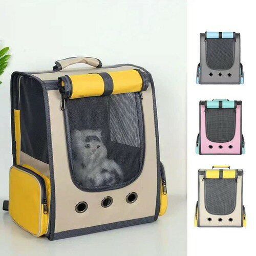ペットキャリーリュック カラフル 上開き メッシュ 窓付き バッグ 通気性 お出かけ 車 電車 ドライブ ..