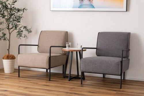 椅子 ラウンジチェア おしゃれ かっこいい 完成品 布地 スチール ベージュ グレー 背もたれ 肘掛け 高..