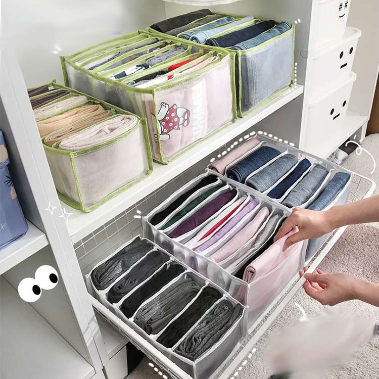 MIND FITのズボン 収納ケース 仕切り 7ポケット 2サイズ 収納ボックス パンツ収納 Tシャツ収納ケース タイツ収納 衣類収納 ハイソックス収納 収納 ケース ジーンズ 衣類 無地 折り畳み 便利 きれい｜アングル3