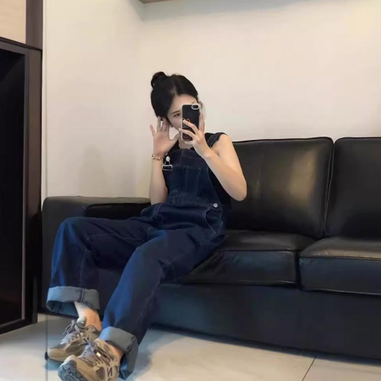 MIND FITのデニム ロング 春 デニムパンツ オールインワン サロペット ゆったり パンツ オーバーオール 春夏 レディース ワイドパンツ 大きいサイズ 体型カバー 秋 大人 リラックス かわいい 夏｜アングル2