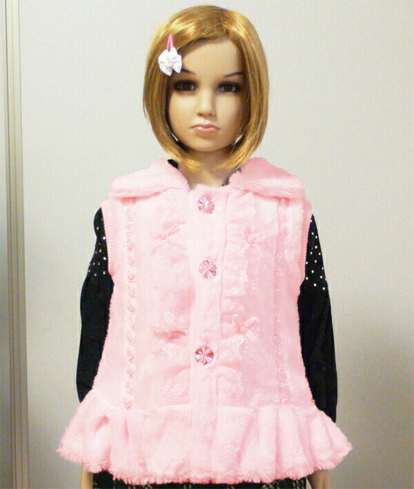 ★パール入りローズ&リボン付き♪超可愛いファーベスト　子供服　★＜メール便不可＞