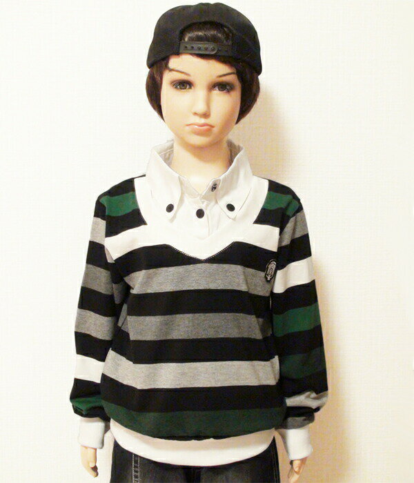 取外し可能ネクタイ付超かっこいい重ね着風ボーダー柄ポロシャツ★