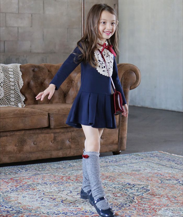 Dresses - 裏起毛 子供ワンピース フォーマル 卒園式 入学式 ワンピース キッズ 子供服フォーマル 子供服 女の子 こども服 通園 通学 子ども服 長袖ワンピース ネイビー キッズワンピース レース 長袖ワンピース 100 110 120 130 140 子ども服 女の子 発表会 結婚式 受験