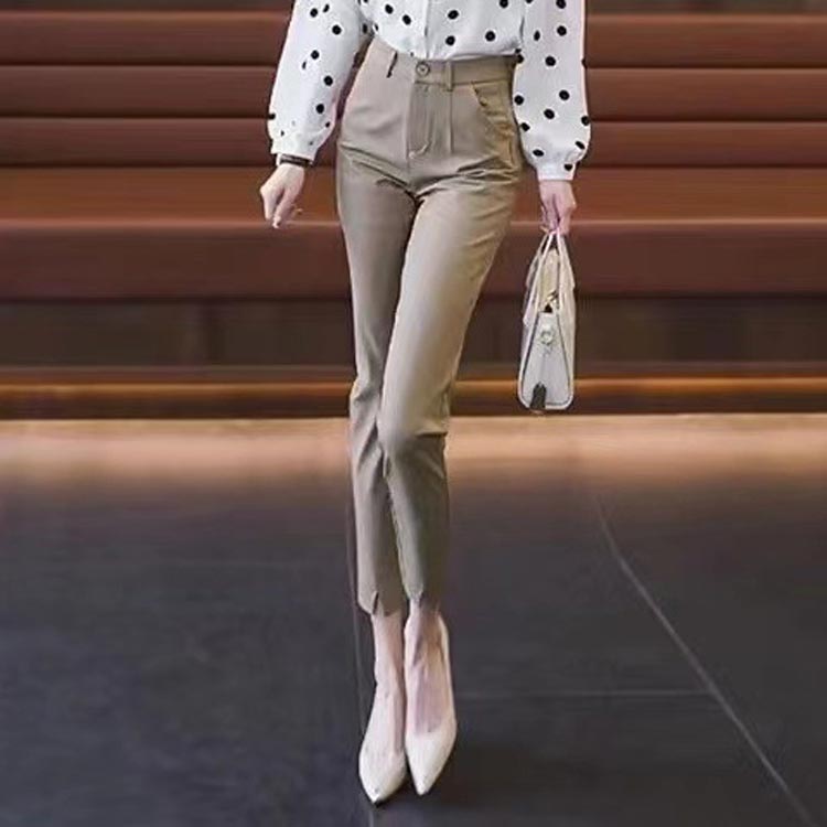 着痩せ 通勤 九分丈 ストレートパンツ 黒 ストレッチ イージーパンツ テーパードパンツ ボトムス スラックスパンツ スラックスパンツ 就活 ハイウエストスリット 面接 ネイビー オフィス フォーマル 長ズボン ロングパンツ 黒 ベージュ レディース