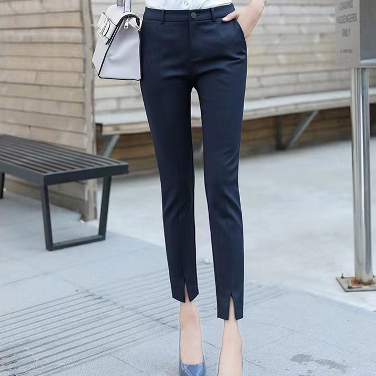 着痩せ 通勤 九分丈 ストレートパンツ 黒 ストレッチ イージーパンツ テーパードパンツ ボトムス スラックスパンツ スラックスパンツ 就活 ハイウエストスリット 面接 ネイビー オフィス フォーマル 長ズボン ロングパンツ 黒 ベージュ レディース