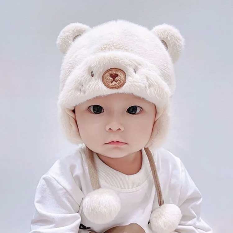 ベビー帽子 秋冬 もこもこ 赤ちゃん あったかい 耳付き 耳あて付き 耳保護 かわい...