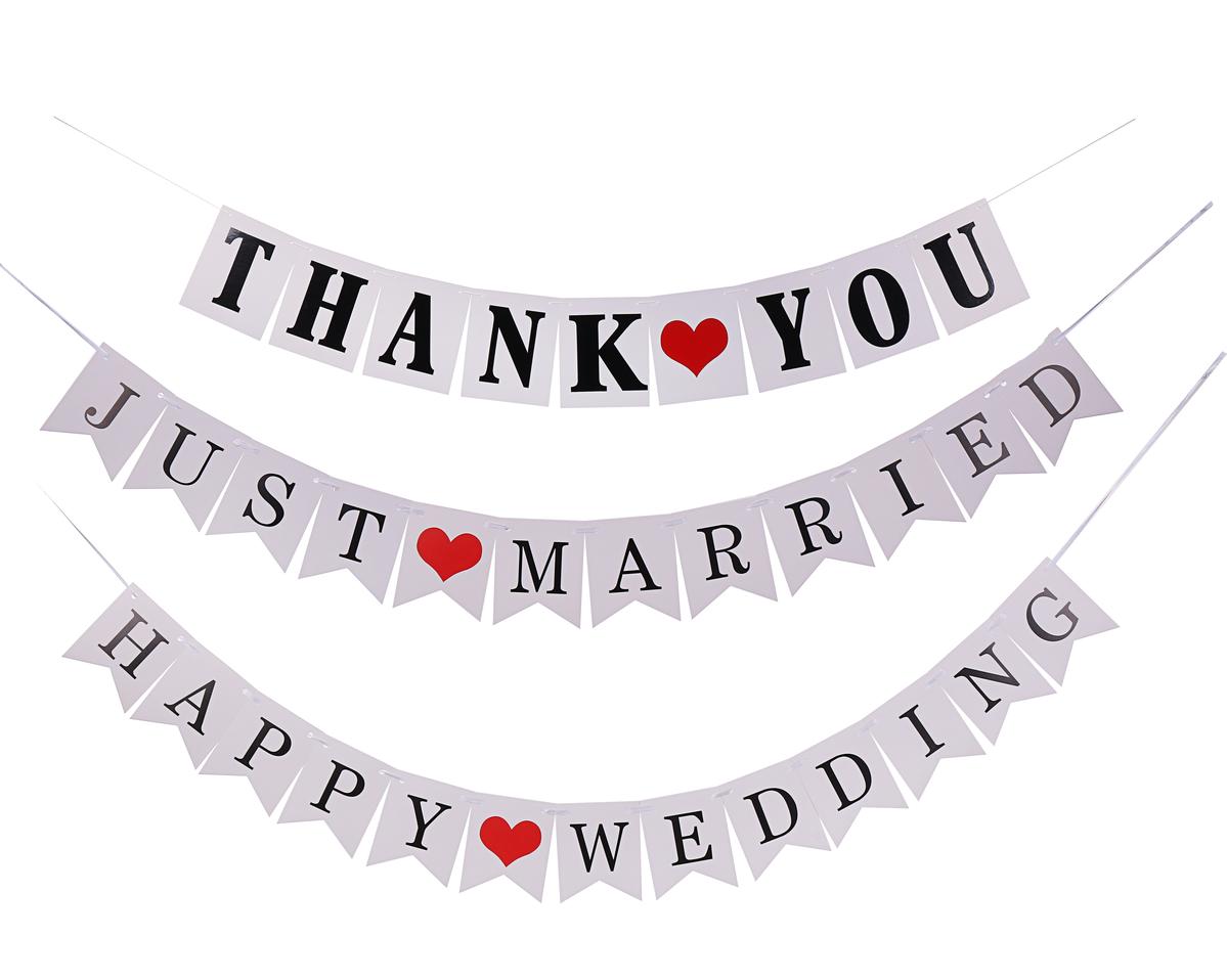 結婚式 飾り 3点セット HAPPY WEDDING ／ JUST MARRIED ／ THANK YOU ガーランド ウェディング パーティ 【送料無料】mmk-m60