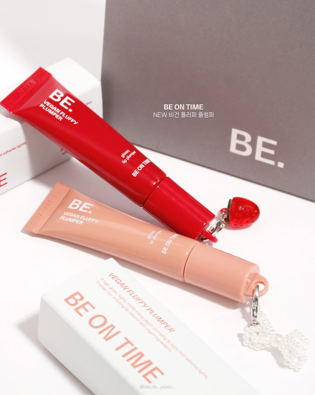 Minerva BE ON TIME リッププランパー チャーム付き リップ プランパー チェリーチリ ローズサンド 女性 10g Vegan pluffy p...