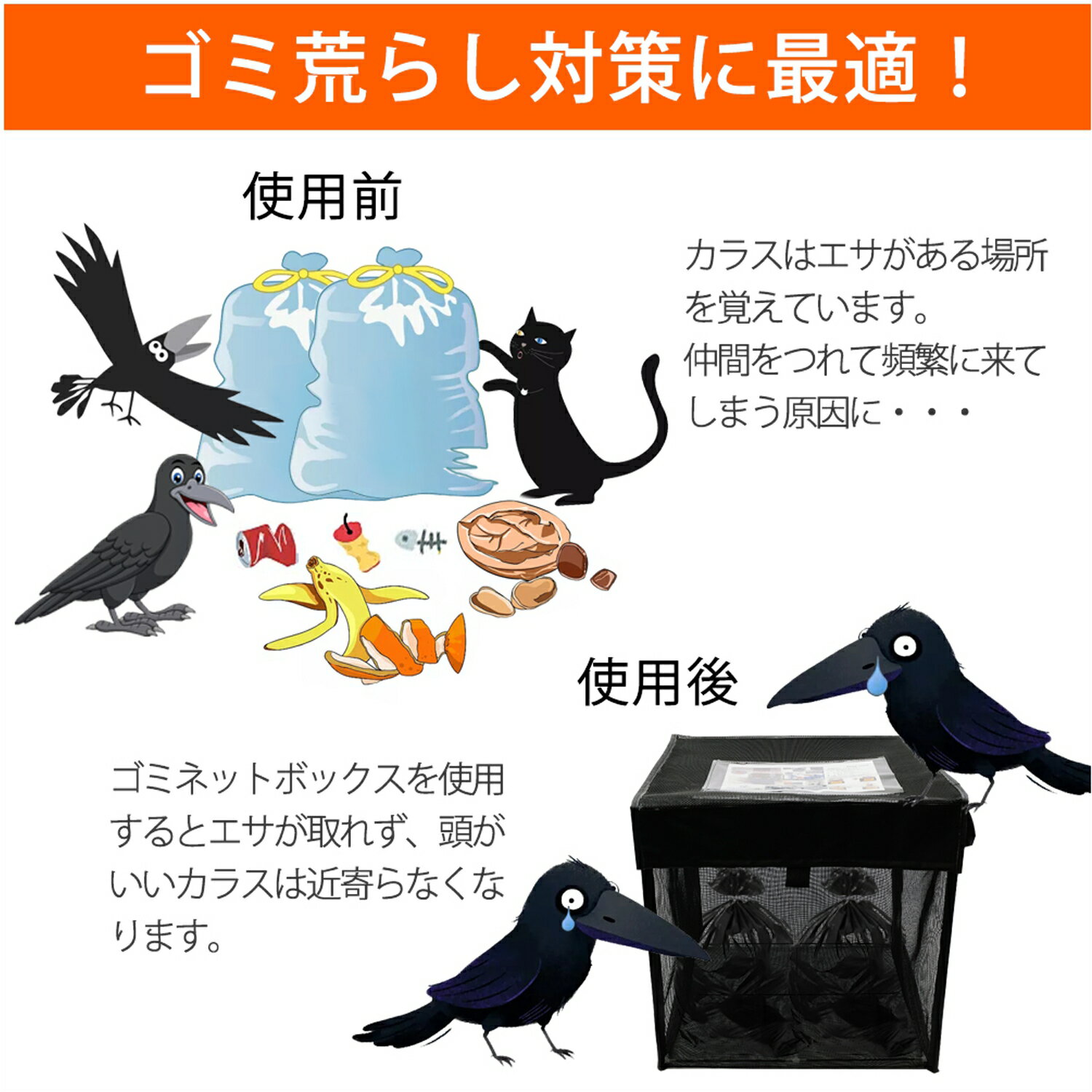 ゴミネット ボックス 蓋あり からす除け ゴミ荒らし防止 カラスや野良猫からゴミを守る折りたたみ式 ゴミ収集ボックス(約)60× 60× 60cm ゴミ飛散防止 戸別収集用(216L, ブラック/ブラック) [2]