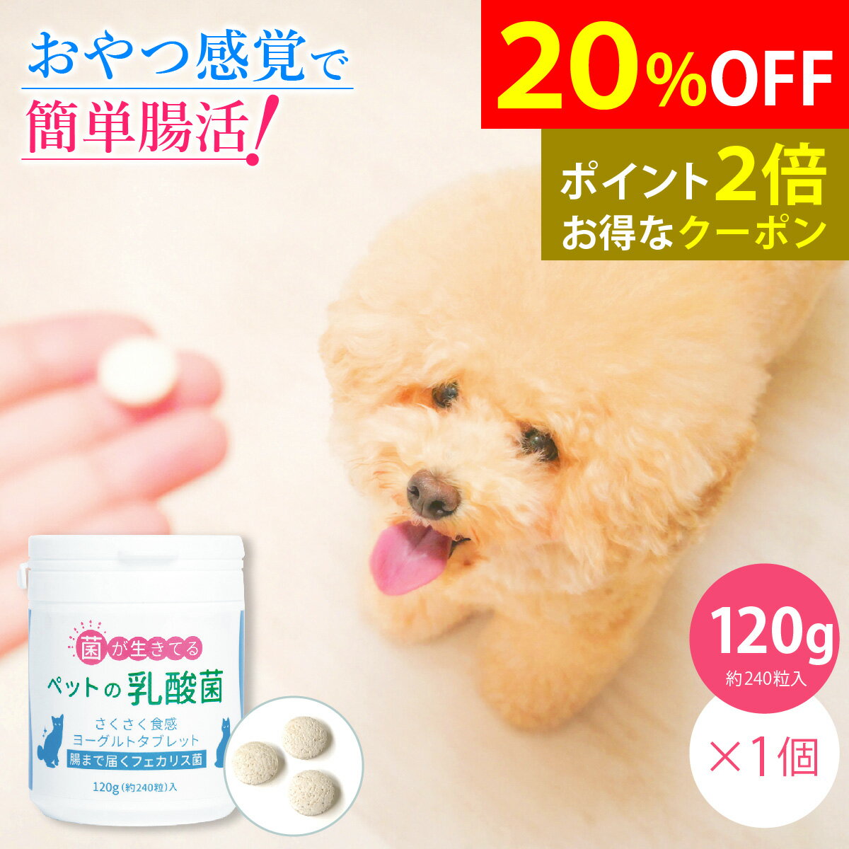 【20％OFF!!】【1家庭2ヶまで】【ポイント2倍!】ペットの乳酸菌(120g)/犬 猫 サプリ 乳酸菌 腸内フロー..
