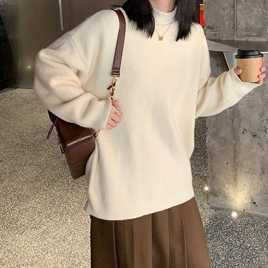 3color レディース ハイゲージニットセーター ドルマンプルオーバー ウールライクニット ゆるニット プルオーバー トップス ラウンドネック 長袖 ドロップショルダー 起毛 ふわふわ オーバーサイズ 白 ホワイト オレンジ グリーン 春夏 春 夏