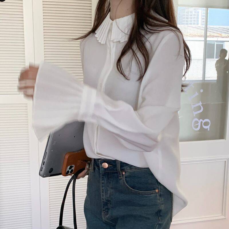 乐天商城 - レディース トップス シャツ ブラウス 長袖 ニッチ ホワイト クラシック 大人 大人女子 大人フェミニン お洒落 春夏 春 秋冬 秋 冬 ママコーデ 20代 30代 40代 デート お出かけ 普段使い 韓国 トレンド 大人可愛い 通勤 通学 女子会