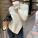 3color レディース パイピングタートルニット リブニット プルオーバー セーター トップス ハイネック 長袖 ドロップショルダー フレアスリーブ ライン ...