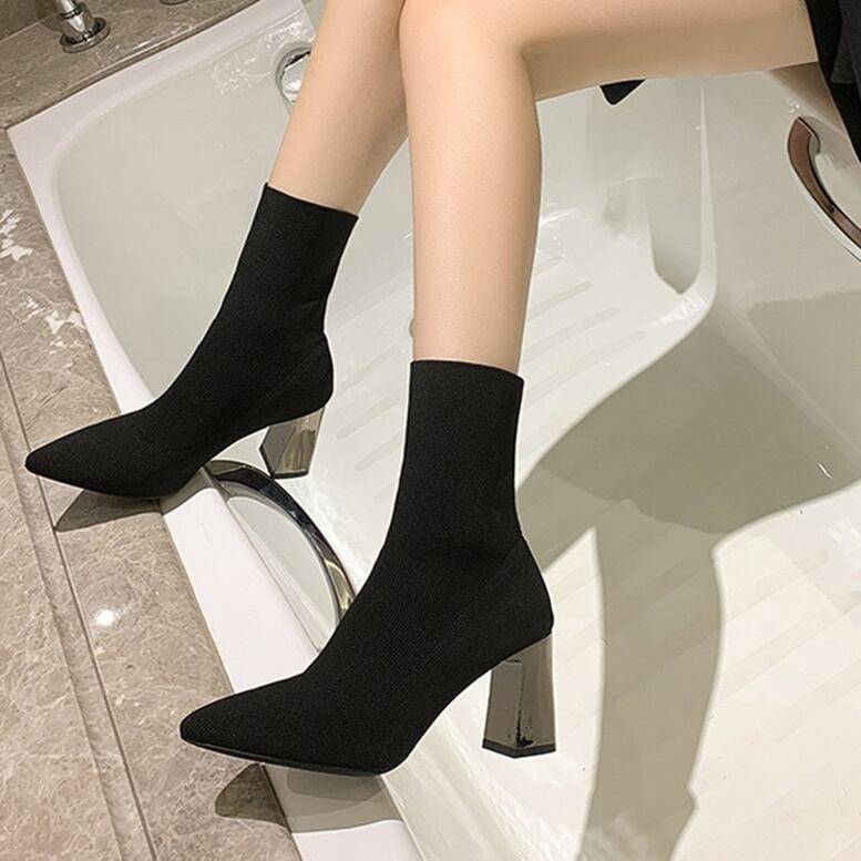 レディース ショートソックスブーツ メタルヒールショートブーツ シューズ 靴 レディースブーツ ショー..