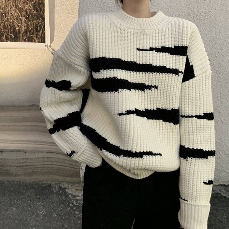 レディースコントラストニット柄セー...