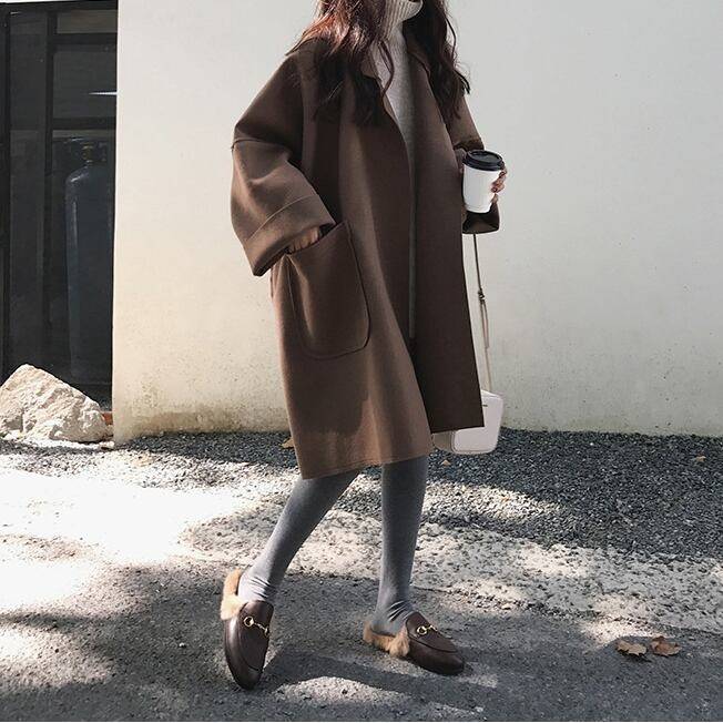 2color レディース アウター コート ロングコート 膝丈 ジャケット 羽織り 長袖 長そで ゆったり ゆるコーデ 大きめ XL 2XL オーバー 体型カバー ポケット 襟付き 襟あり スタイリッシュ 大人カジュアル カジュアル おしゃれ オシャレ