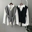 5color レディース トップス ベスト ニット ニットベスト レイヤード 重ね着 ノースリーブ Vネック 無地 ウエストリボン リボン シンプル カジュアル 大人カジュアル 上品 きれいめ キレイめ フェミニン スタイリッシュ こなれ感 おしゃれ(4)