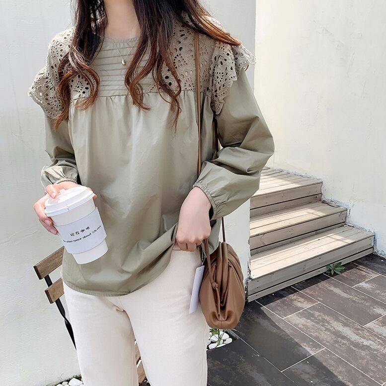 3color レディース 肩レースブラウス コンビレーストップス レースフリルブラウス トップス シャツ ブラウス 長袖 バルーンスリーブ フレア ペプラム 切り替えデザイン レース 大人可愛い きれいめ 上品 レトロ キュート ガーリー ゆったり 白