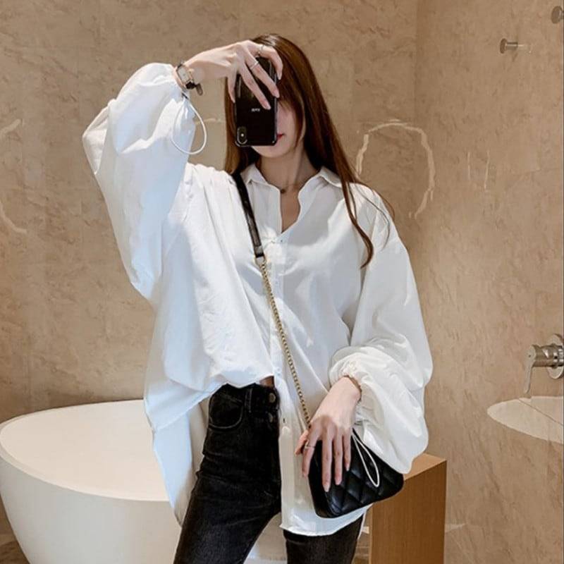 2color レディース トップス シャツ ブラウス カットソー 白シャツ 白トップス 袖あり 長袖