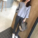 レディース カットソー+センタープレスパンツセットアップ パンツセットアップ ワンマイルセットアップ トップス パンツ セットアップ カットソー プルオーバー テーパードパンツ オールインワン 長袖 Vネック ハイウエスト 上下セット 2点セット