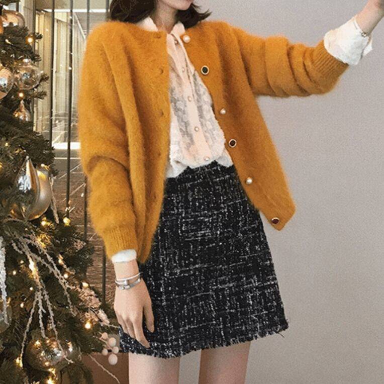 2color レディース アウター ニット カーディガン トップス 長そで 長袖 ふんわり モコモコ もこもこ あったか 暖かい シンプル カジュアル 大人カジュアル 上品 きれいめ キレイめ レトロ キュート ガーリー おしゃれ オシャレ お洒落