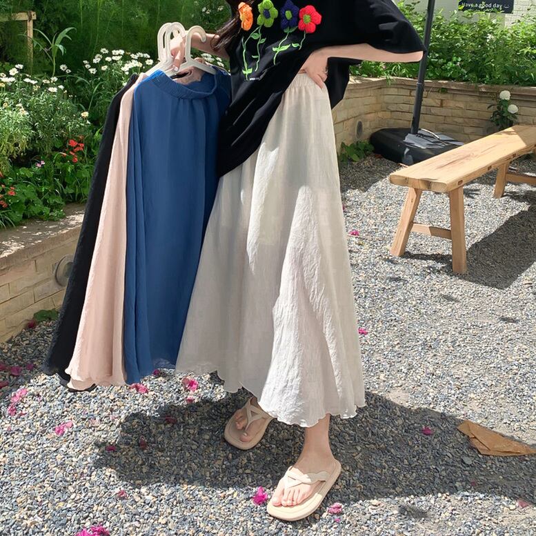 乐天商城 - 4color レディース ロングスカート フレアスカート シフォン ウエストゴム シアースカート マキシ ミモレ丈 白 ホワイト ブルー ピンク ブラック 黒 大人可愛い きれいめ 大人 上品 レトロ ガーリー エレガント フォーマル 春 夏 秋 冬