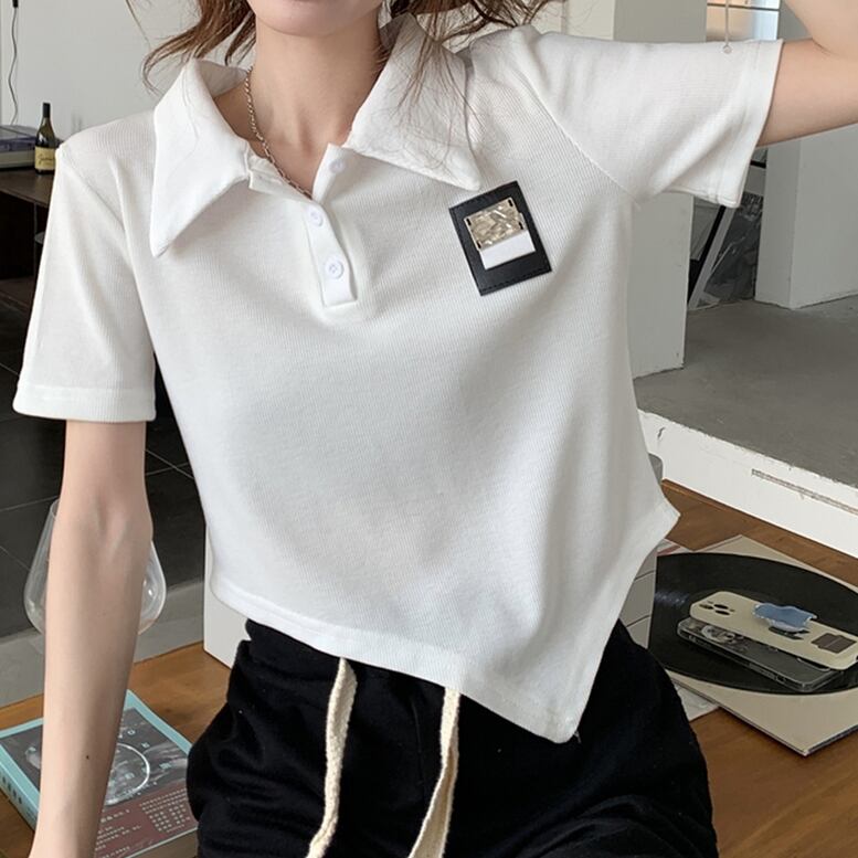 2color レディースイレヘムポロシャツ アシメ Tシャツ ポロシャツ トップス シャツ 襟付き 半袖 ワンポイント 白 ホワイト ブルー 大人可愛い きれいめ 上品 おしゃれ レトロ キュート ガーリー エレガント フォーマル 春 夏 秋 冬