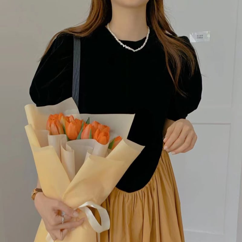 乐天商城 - レディース トップス 半袖 パフスリーブ ブラック 大人可愛い きれいめ 大人 上品 おしゃれ レトロ マニッシュ キュート ガーリー ルーズ エレガント フォーマル 春 夏 秋 冬 二次会 オフィス 通勤 通学 デート お出かけ パーティー イベント