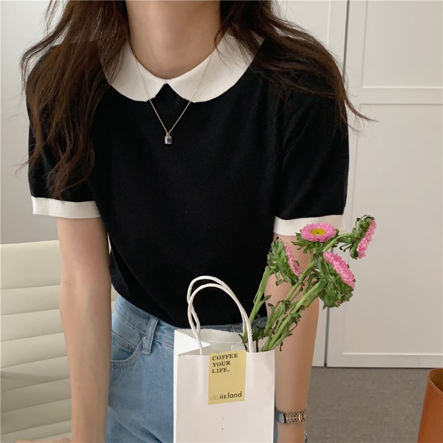 レディース トップス 半袖カットソー カットソー Tシャツ デザイントップス バックボタン 丸襟 ノ