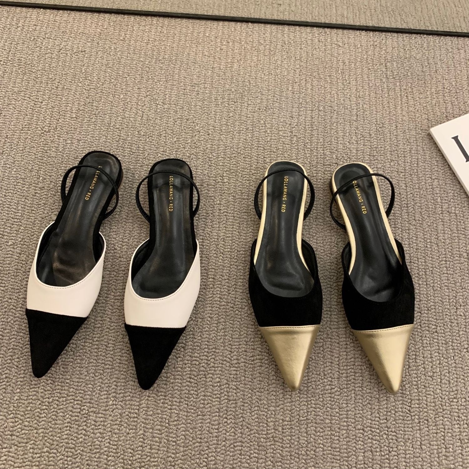 2color レディース サンダル ミュールサンダル ヒールサンダル フラットシューズ 2cmヒール 6.5cmヒール ローヒール 太ヒール ハイヒール ポインテッドトゥ バックストラップ 歩きやすい 履きやすい エレガント バイカラー ブラックのサムネイル