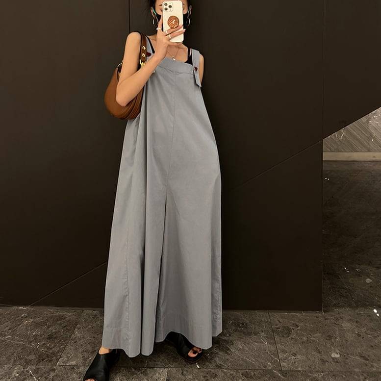 2color レディース オールインワン サロペット パンツ オーバーオール ジャンプスーツ ワイドパンツ ビッグシルエット ノースリーブ フレアパンツ 灰色 グレー ピンク 大人可愛い きれいめ 上品 マニッシュ キュート ガーリー ルーズ クール