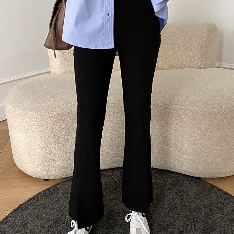 レディース ボトムス パンツ フレアパンツ テーパードパンツ スリット入り ウエストゴム 楽ちん 動きやすい 無地 ハイウエスト(4)