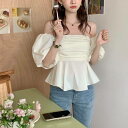 2color レディース トップス ブラウス プルオーバーブラウス オフショルダー バックシャン 2way ペプラム 華奢見え 無地 袖あり(4)
