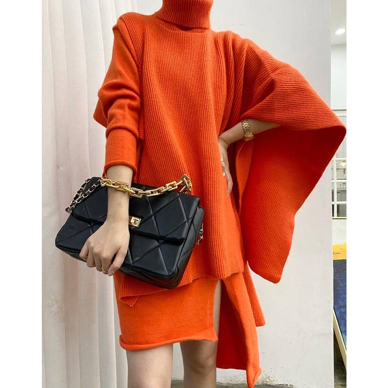 3color レディース ワンピースニットセットアップ セットアップ 2点セット ツーピース ニットスーツ タートルリブケープ ニットワンピース ワントーン 無地 オシャレ シンプル 可愛い キレイめ 上品 フェミニン シック 知的 ハンサム マニッシュ カジュアル デイリー