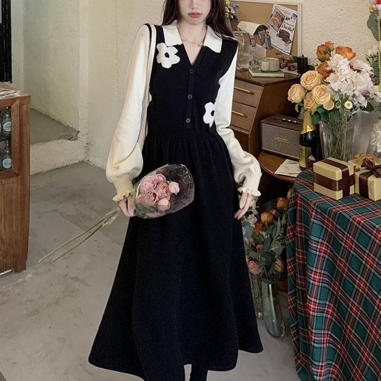 レディースフラワーニットワンピース...