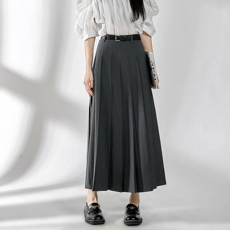 2color レディース スカート ロングスカート ロングプリーツスカート プリーツスカート Aライン フレア マキシ丈 無地 ハイウエスト 華奢見え カジュアル 大人カジュアル ガーリー きれいめ 上品 清楚 グレー ブラック お洒落 春夏 春 夏 秋冬 秋 ママ ママコーデ 20代のサムネイル