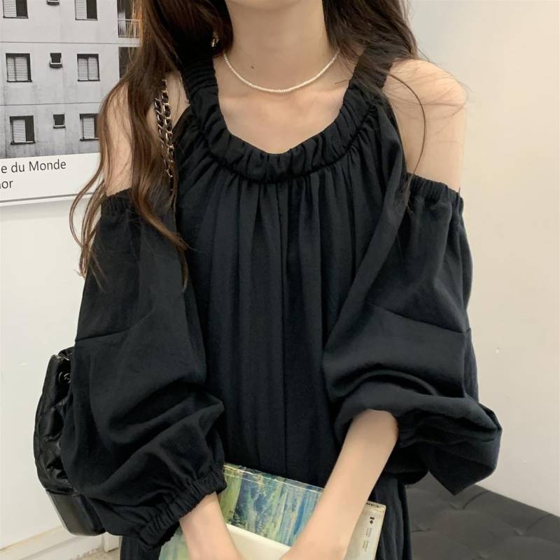 2color レディース ワンピース ロング丈ワンピース マキシ丈ワンピース 膝下 袖あり ランタン