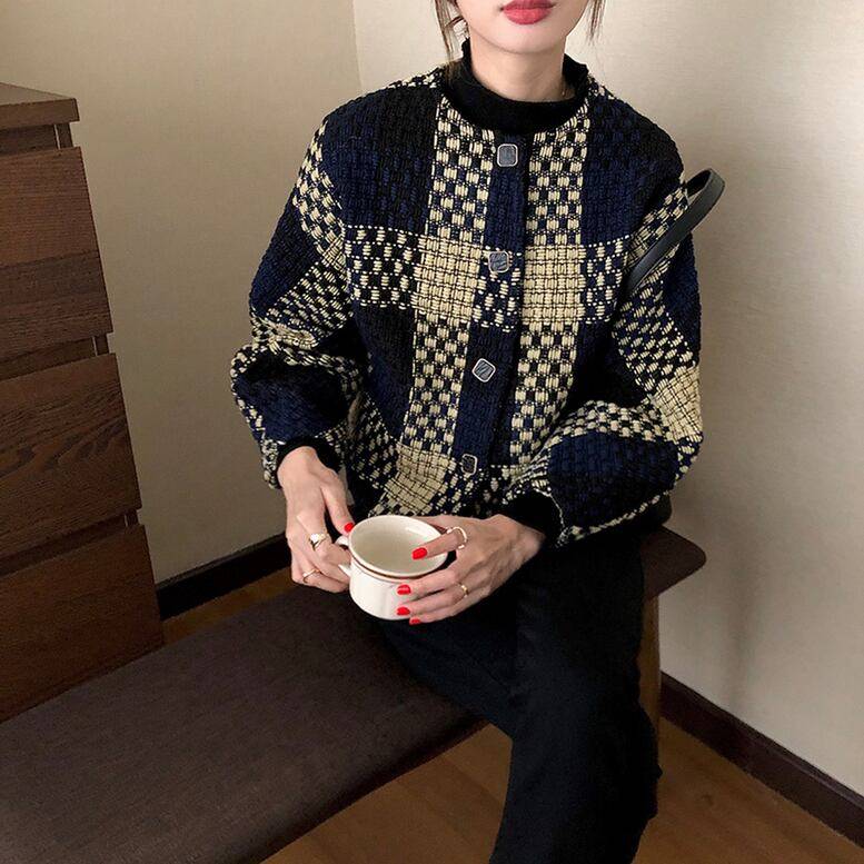 レディース ツイード カーディガン ジャケット ジャガード コクーン シルエット トップス ショート