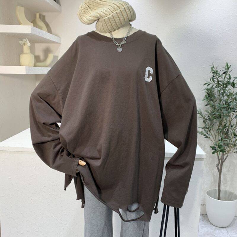 7color レディース トップス 長袖 ダメージ ブラウン ネイビー ベージュ グレー グリーン ホワイト ブラック 春 夏 秋 ニュアンスカラー ゆったり 大人可愛い きれいめ エレガント 上品 クラシック レトロ ガーリー ボタニカル ボヘミアン