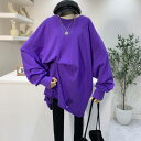 7color レディース トップス 長袖 スウェット ダメージ トレーナー オーバーサイズ ブラック パープル ブラウン レッド グレー ベージュ ホワイト 春 夏 秋 ニュアンスカラー ゆったり 大人可愛い きれいめ エレガント 上品 クラシック