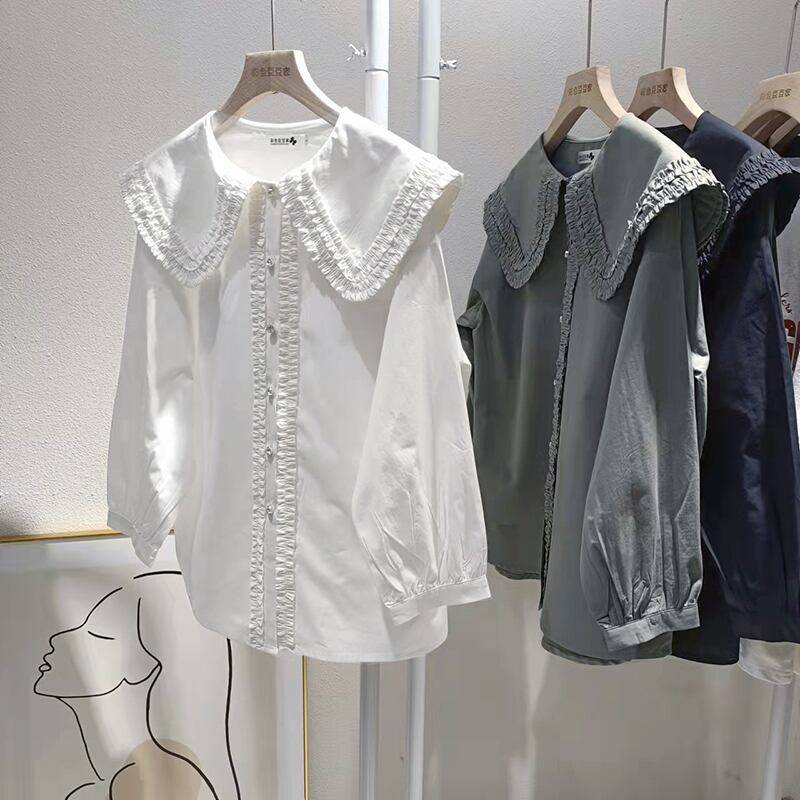 3color レディース トップス シャツ ブラウス シャツブラウス ビックカラー セーラーカラー 