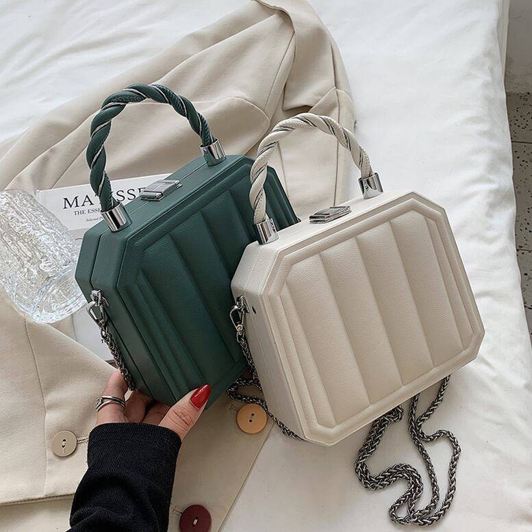 7color レディース ショルダーバッグ ハンドバッグ 2WAY PUレザー 多角形 ロープ チェーンショルダー 大人女子 高級感 デート 高見え シングルチェーン スクエア bag 斜め掛け 肩掛け 手持ち コンパクト レトロ 大人可愛い こなれ感