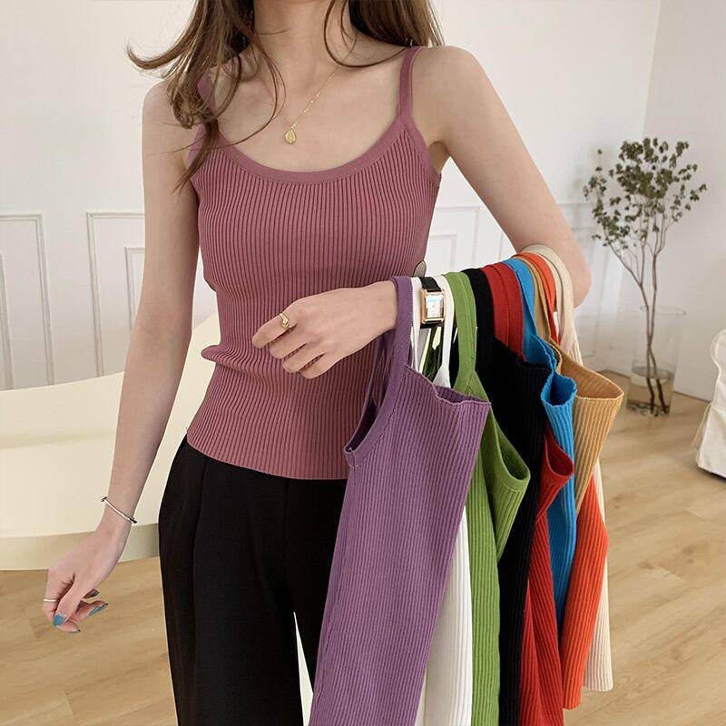 10color レディース インナー キャミソール インナーキャミソール ノースリーブ ニット リブ レイヤー..