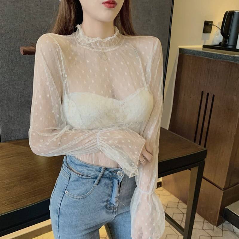 4color レディース トップス レース インナー 透け感 長袖 春 夏 秋 冬 大人女子 大人フェミニン 大人カジュアル お洒落 カジュアル トレンド かわいい ママコーデ 20代 30代 40代 デート お出かけ 普段使い 韓国 大人可愛い 通勤